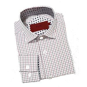 Elie Balleh Navy & White Tattersall Check Mens Long Sleeve Shirt / Button Down